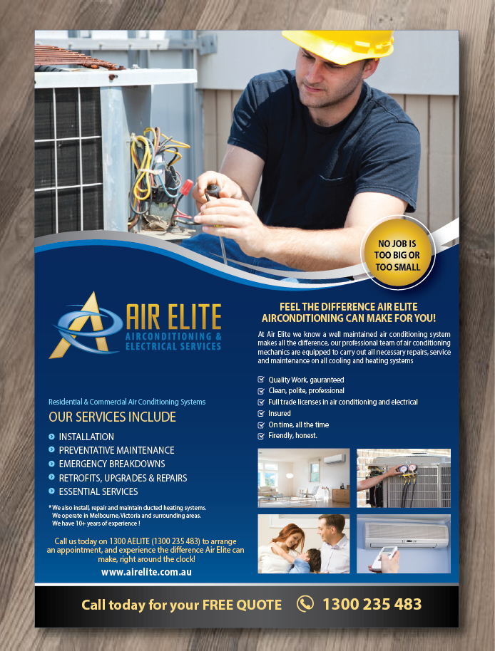 Flyer Design by alex989 for Air Elite Airconditioning and Electrical Services | Design #10198038
