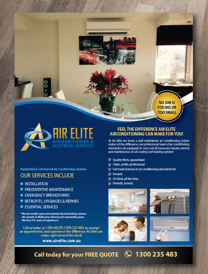 Flyer Design by alex989 for Air Elite Airconditioning and Electrical Services | Design #10198708