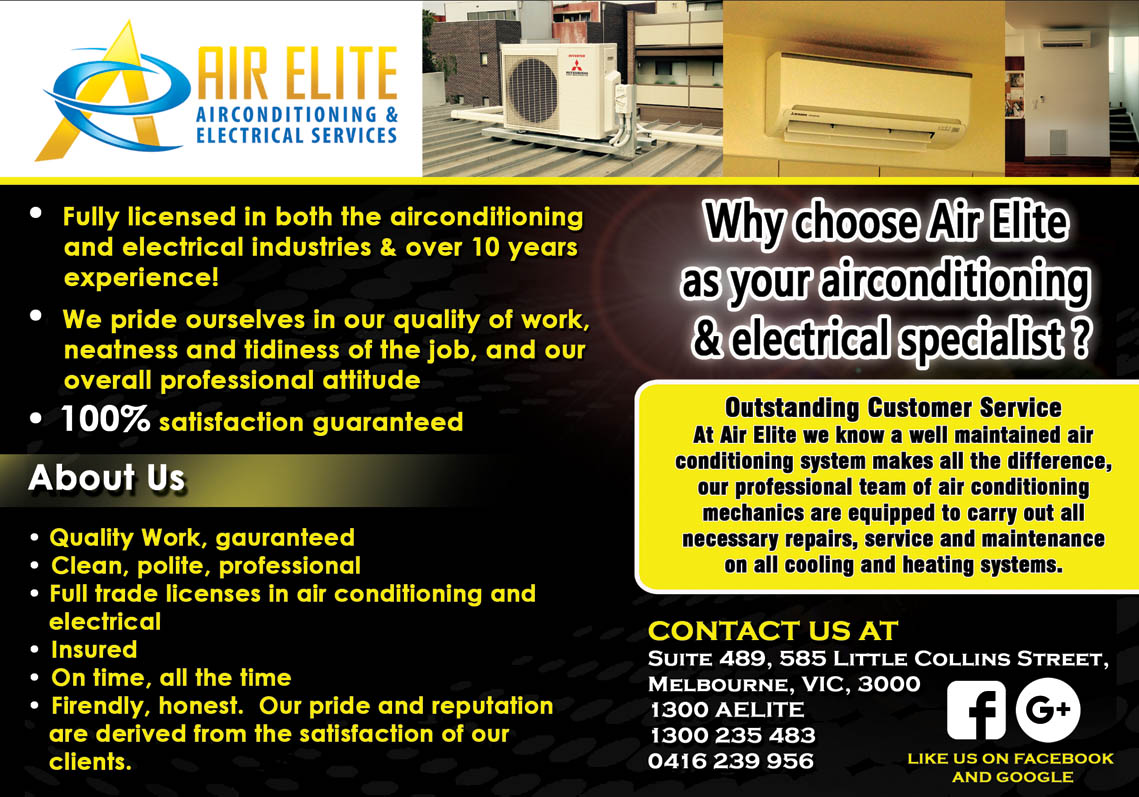Flyer Design by NILDesigns for Air Elite Airconditioning and Electrical Services | Design #10207052