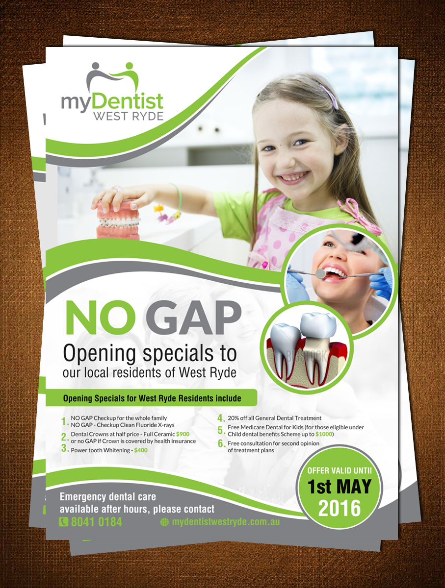 Diseño de Flyer por creative.bugs para myDentist West Ryde | Diseño #10196291