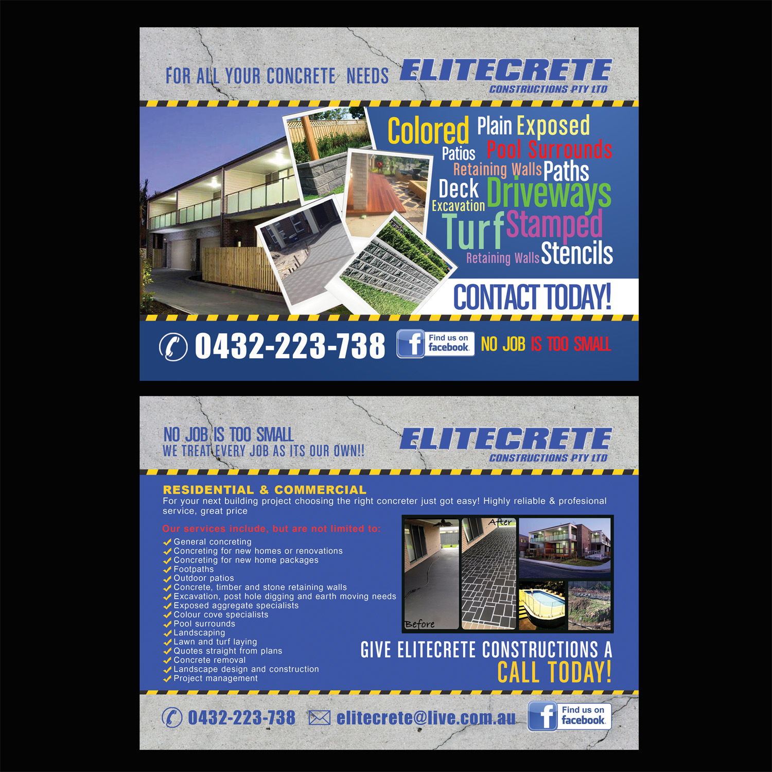 Flyer-Design von NatPearlDesigns für Elitecrete Constructions Pty Ltd | Design #10204424
