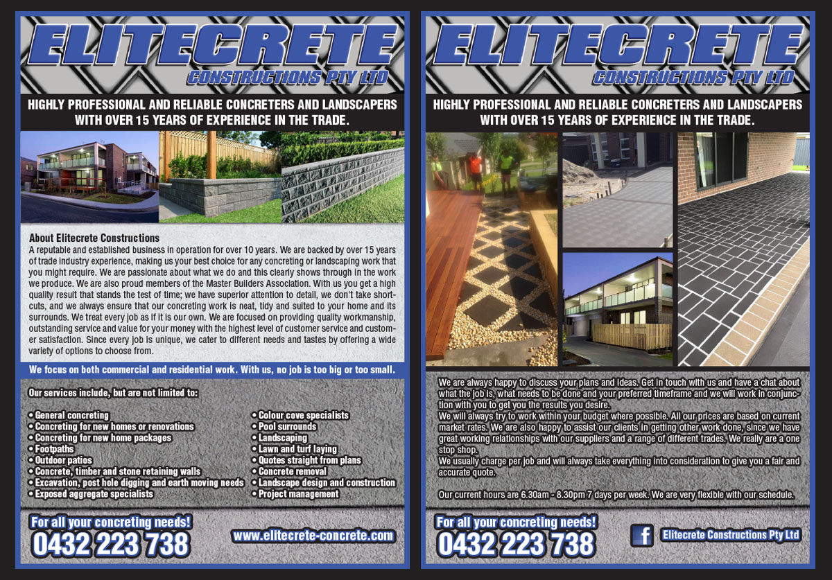 Flyer Design by mcky//design for Elitecrete Constructions Pty Ltd | Design #10197215