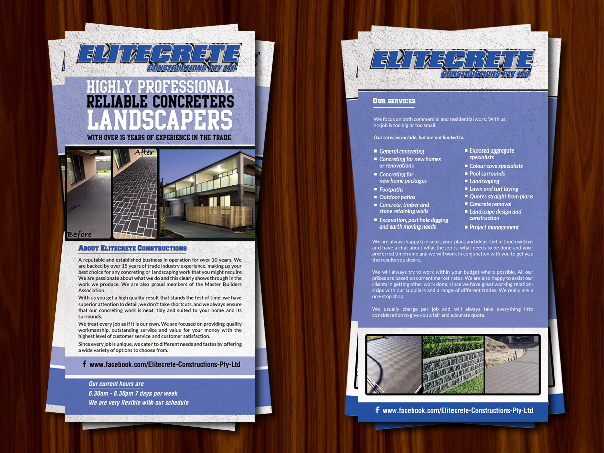 Flyer-Design von debdesign für Elitecrete Constructions Pty Ltd | Design #10198144