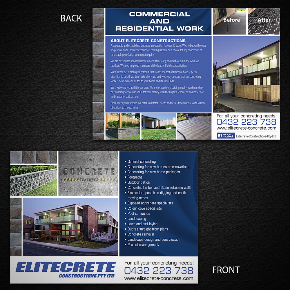 Flyer Design by Mon01 for Elitecrete Constructions Pty Ltd | Design #10197135