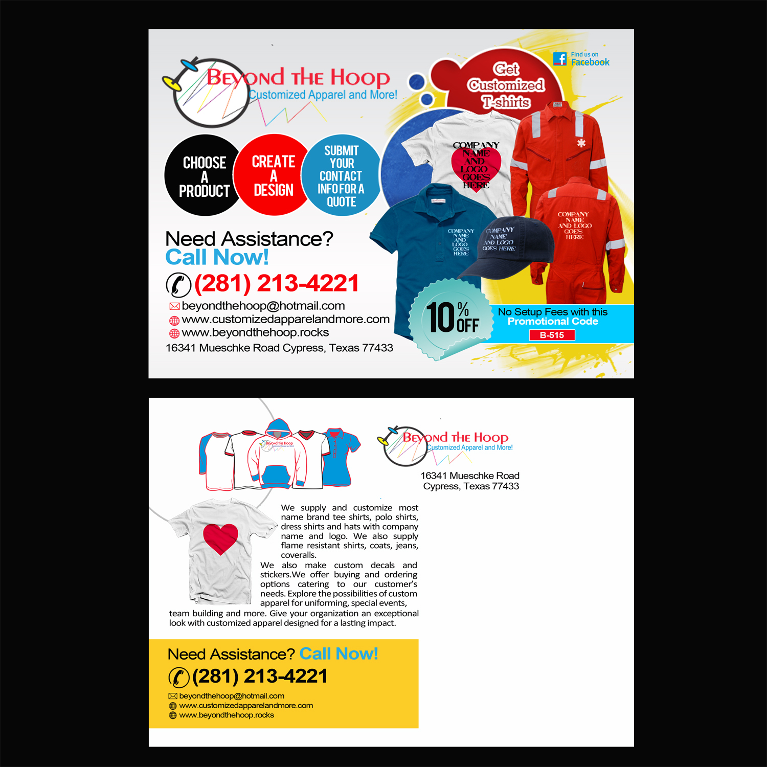 Postcard Design by NatPearlDesigns for Beyond The Hoop Customized Apparel and More, LLC | Design #10260591