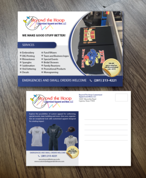 Postcard Design by alex989 for Beyond The Hoop Customized Apparel and More, LLC | Design: #10255184