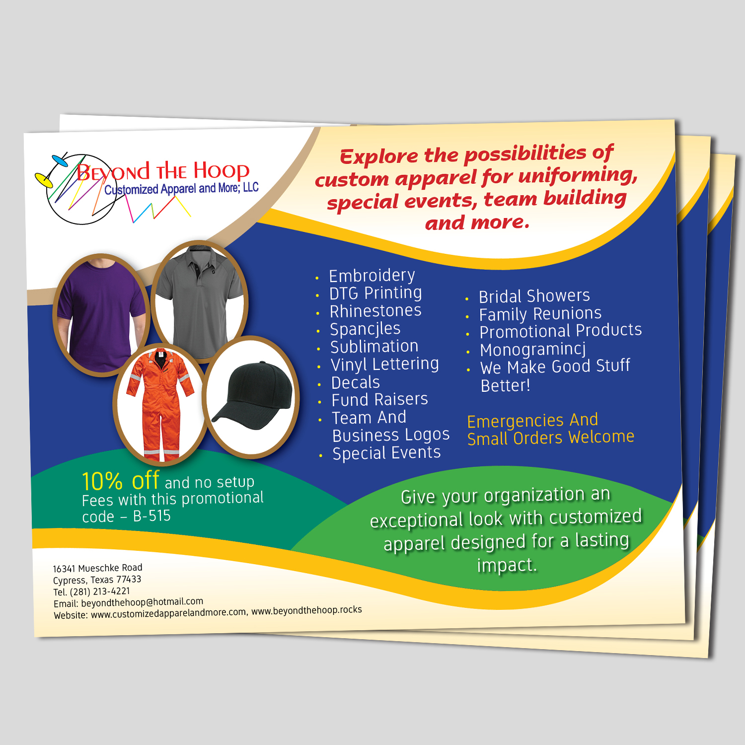 Postcard Design by Awash for Beyond The Hoop Customized Apparel and More, LLC | Design #10253550