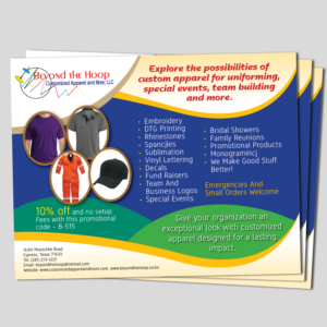 Postcard Design by Awash for Beyond The Hoop Customized Apparel and More, LLC | Design: #10253550