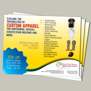Postcard Design by Awash for Beyond The Hoop Customized Apparel and More, LLC | Design: #10260526