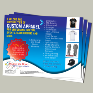 Postcard Design by Awash for Beyond The Hoop Customized Apparel and More, LLC | Design: #10260527