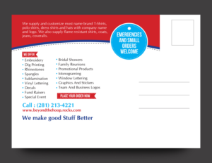 Postcard Design by rkailas for Beyond The Hoop Customized Apparel and More, LLC | Design: #10263087