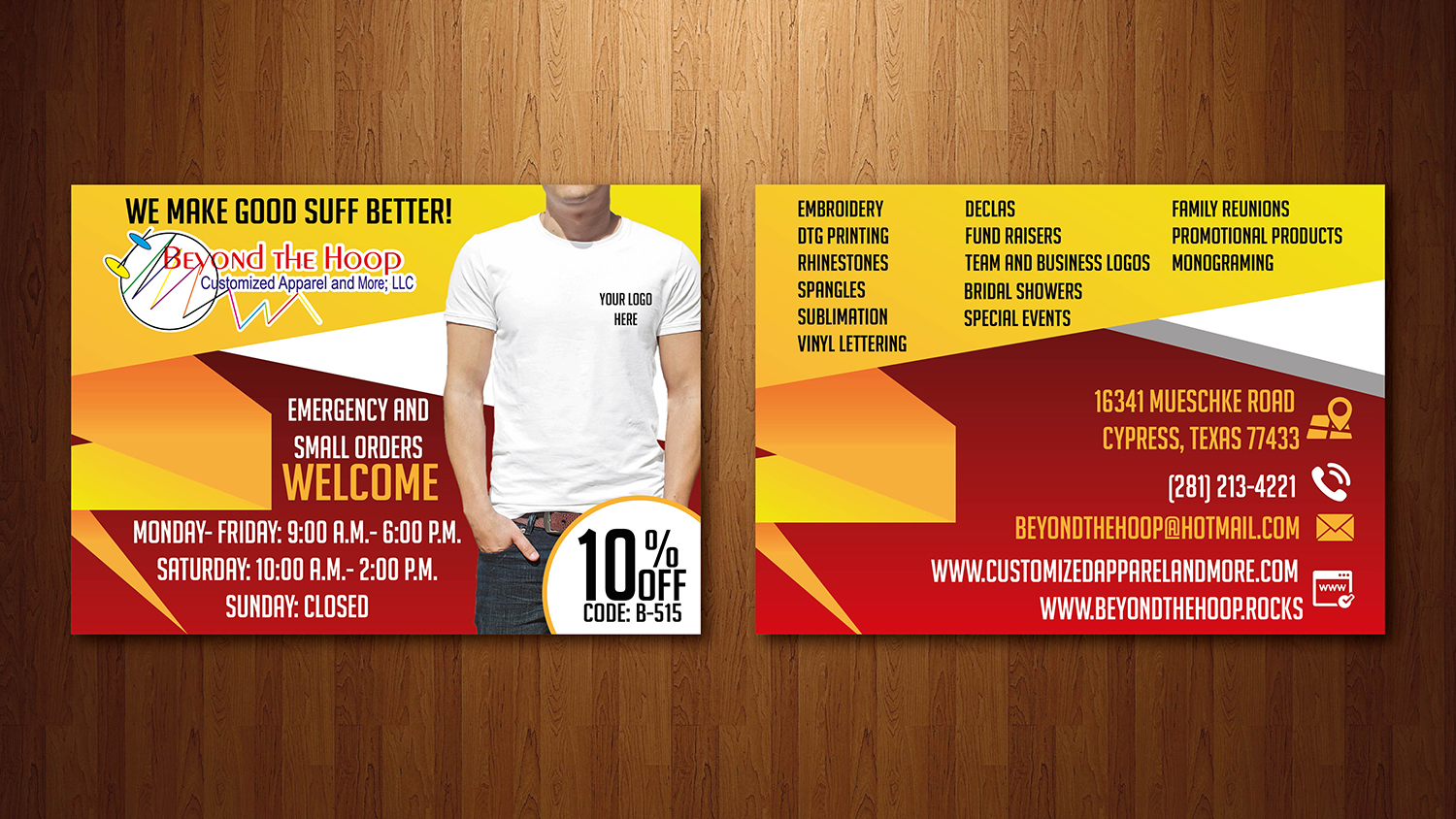 Postcard Design by Esme for Beyond The Hoop Customized Apparel and More, LLC | Design #10261000