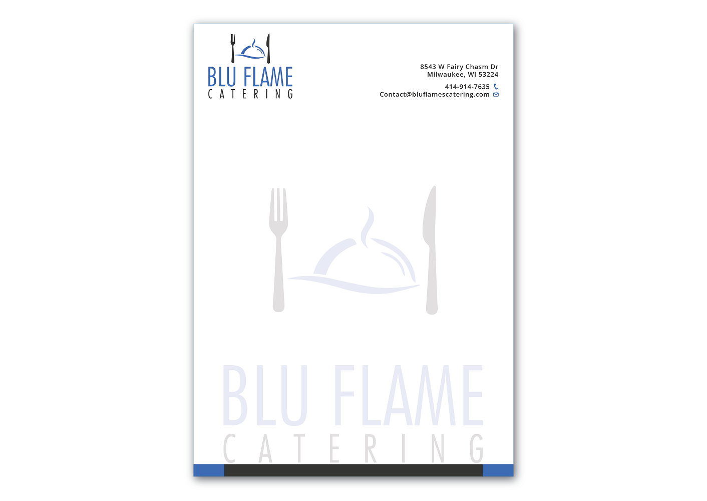 Diseño de Membrete por Verified artistry para Blu Flame Catering INC | Diseño #10340380