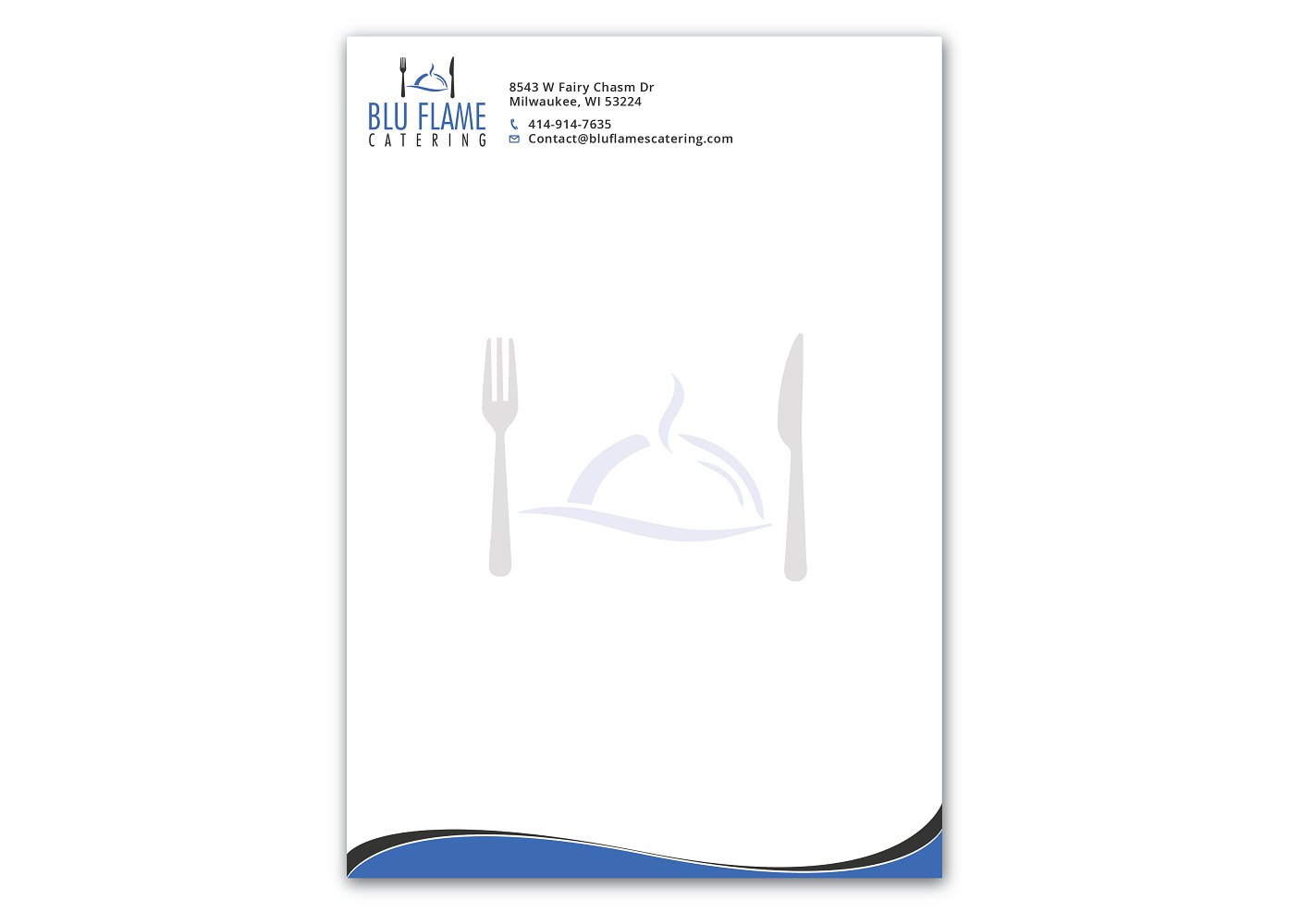 Letterhead Design by Verified artistry (Design garden) for Blu Flame Catering INC | Design #10340382