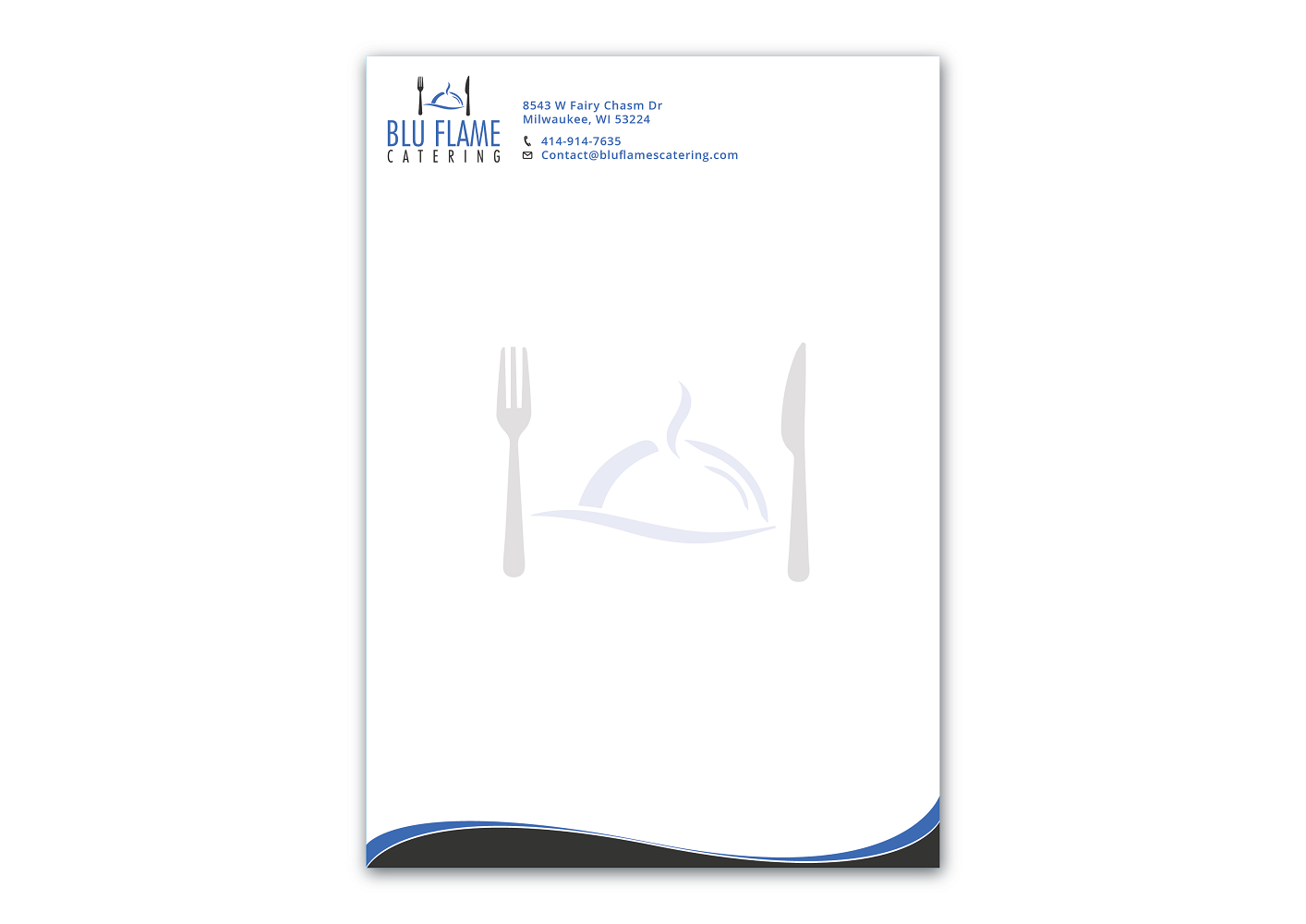Diseño de Membrete por Verified artistry para Blu Flame Catering INC | Diseño #10340383