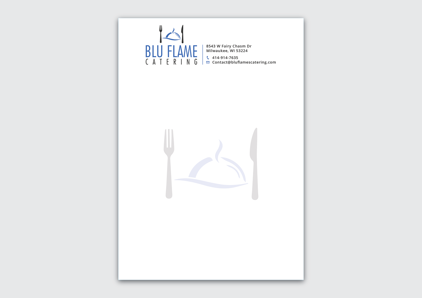 Diseño de Membrete por Verified artistry para Blu Flame Catering INC | Diseño #10340388