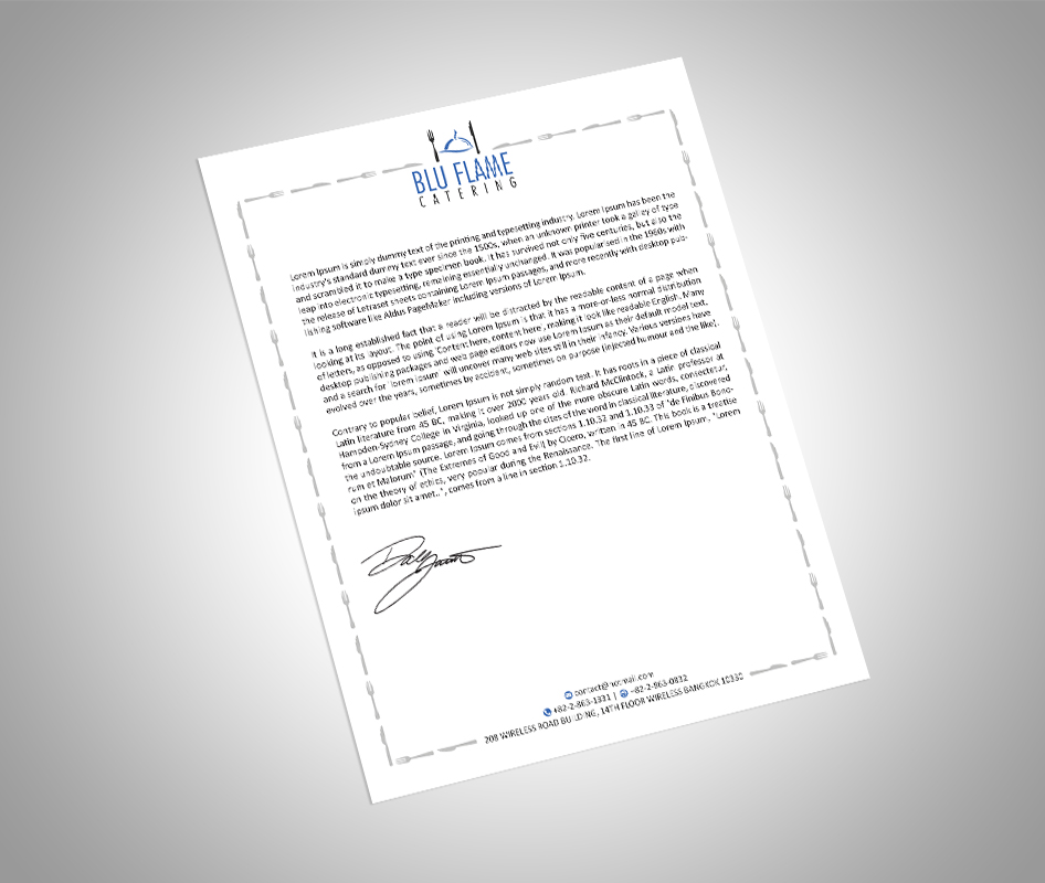 Letterhead Design by Grafactory for Blu Flame Catering INC | Design #10292045