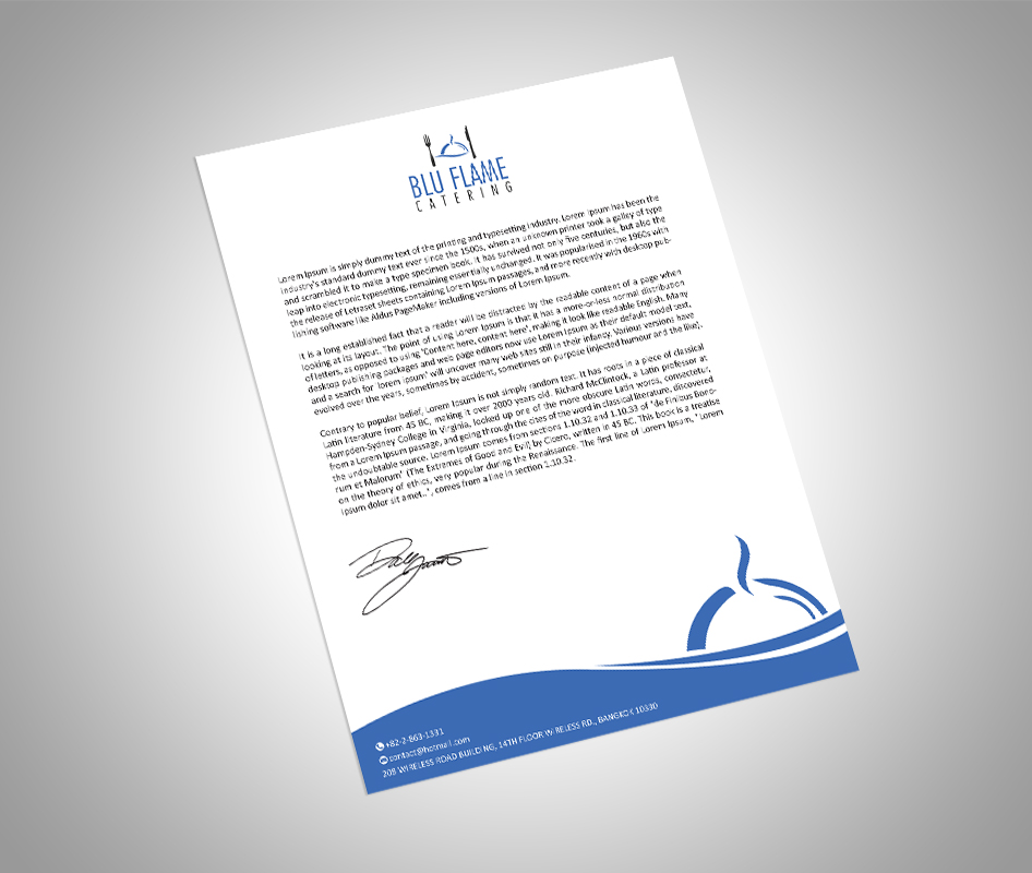 Letterhead Design by Grafactory for Blu Flame Catering INC | Design #10292270