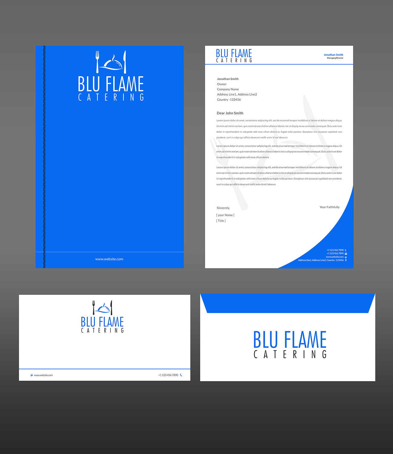 Letterhead Design by Creations Box 2015 for Blu Flame Catering INC | Design #10304172