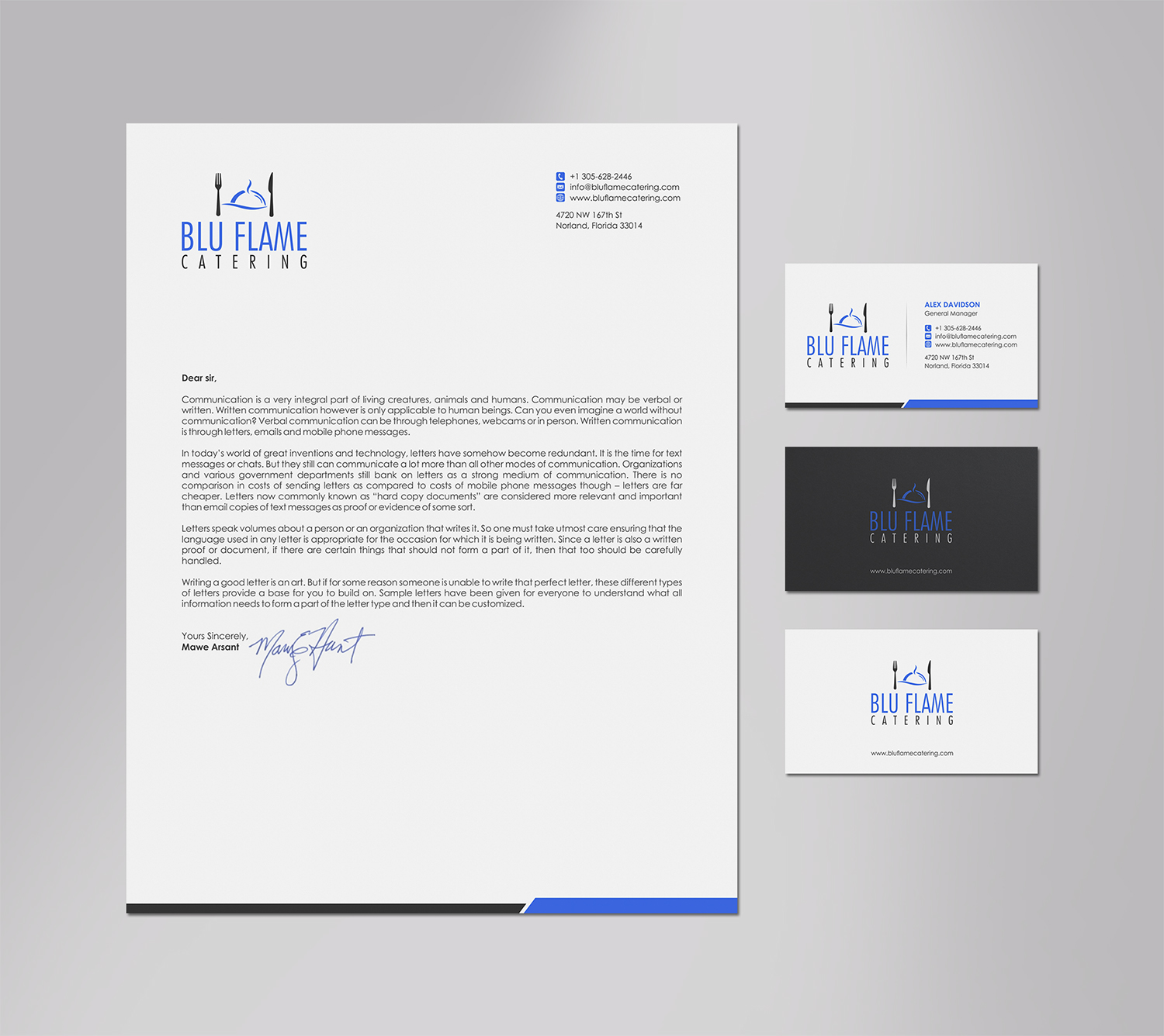 Letterhead Design by logodentity for Blu Flame Catering INC | Design #10289493