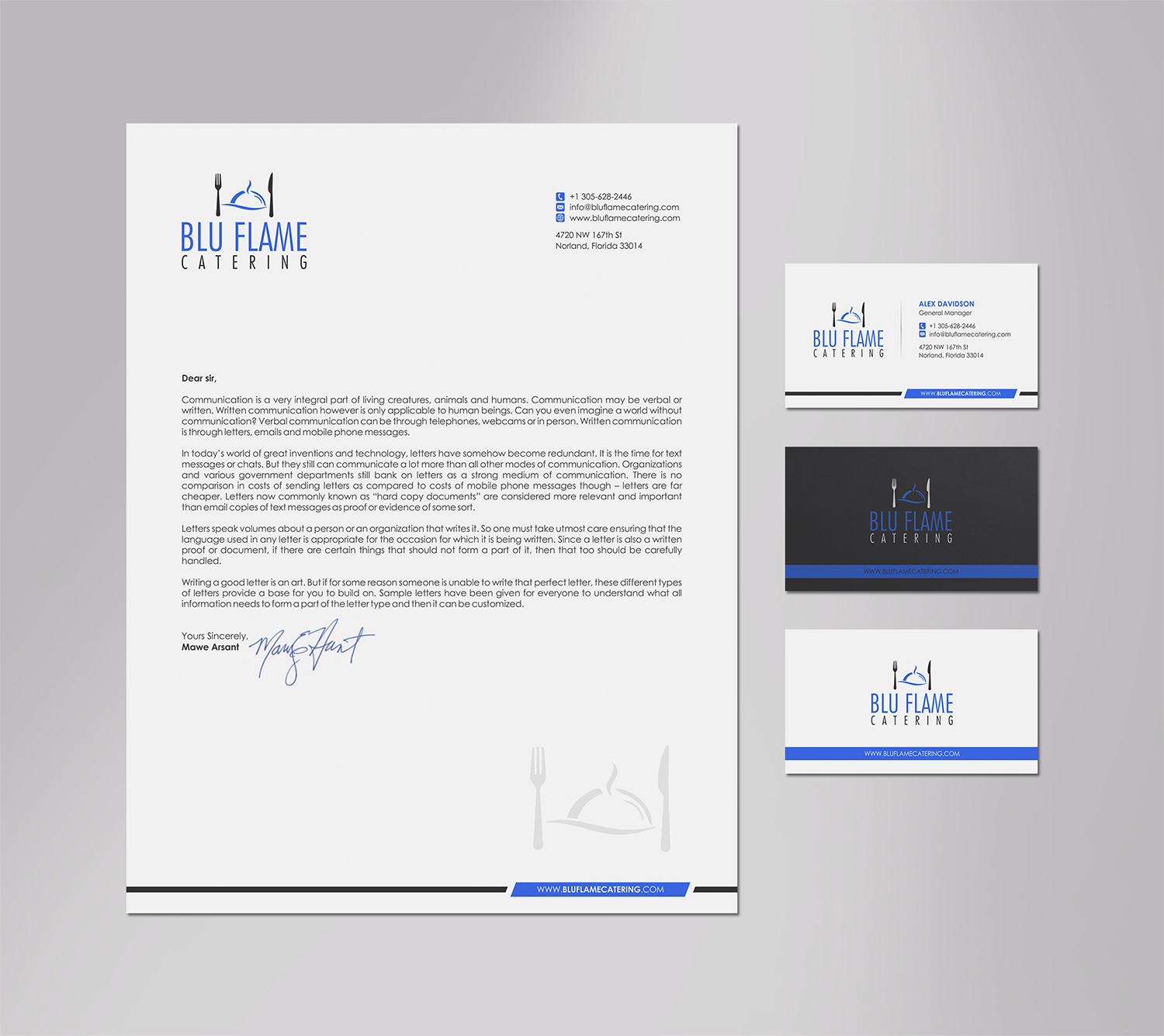 Diseño de Membrete por logodentity para Blu Flame Catering INC | Diseño #10289775