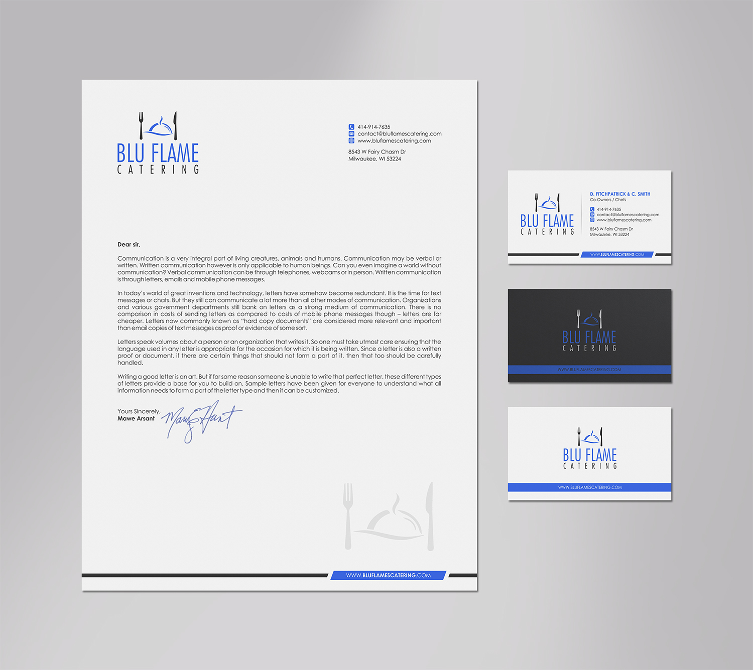 Letterhead Design by logodentity for Blu Flame Catering INC | Design #10334342