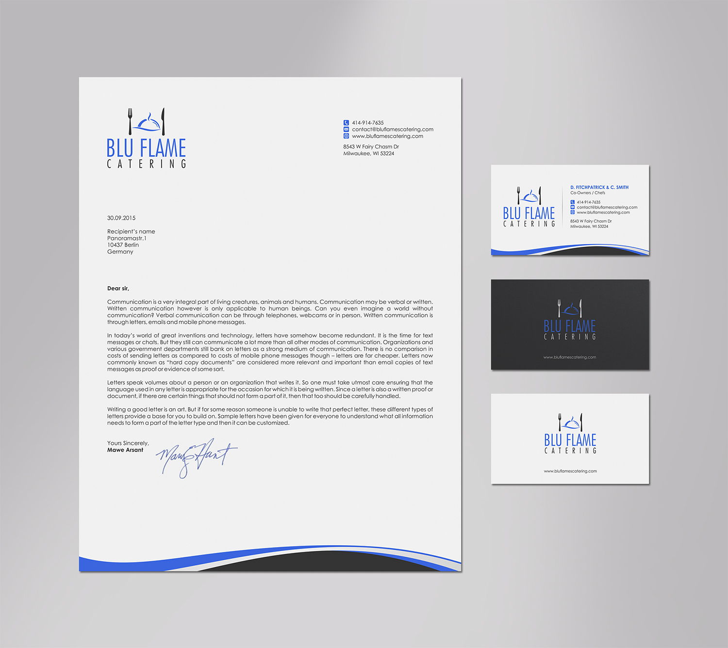 Letterhead Design by logodentity for Blu Flame Catering INC | Design #10334355