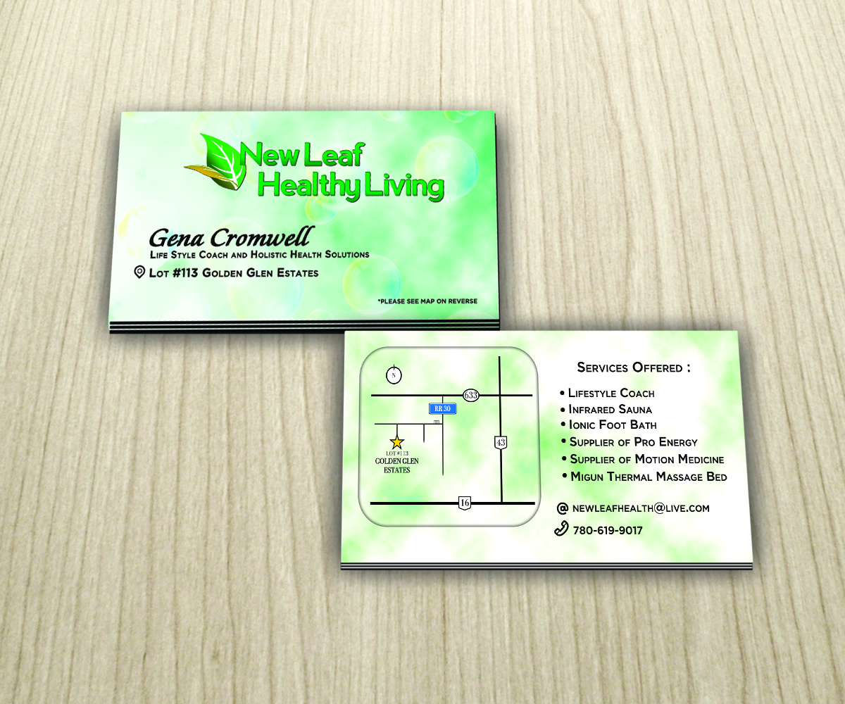 Business Card Design by shadowfoxx for New Leaf Healthy Living | Design #2184184