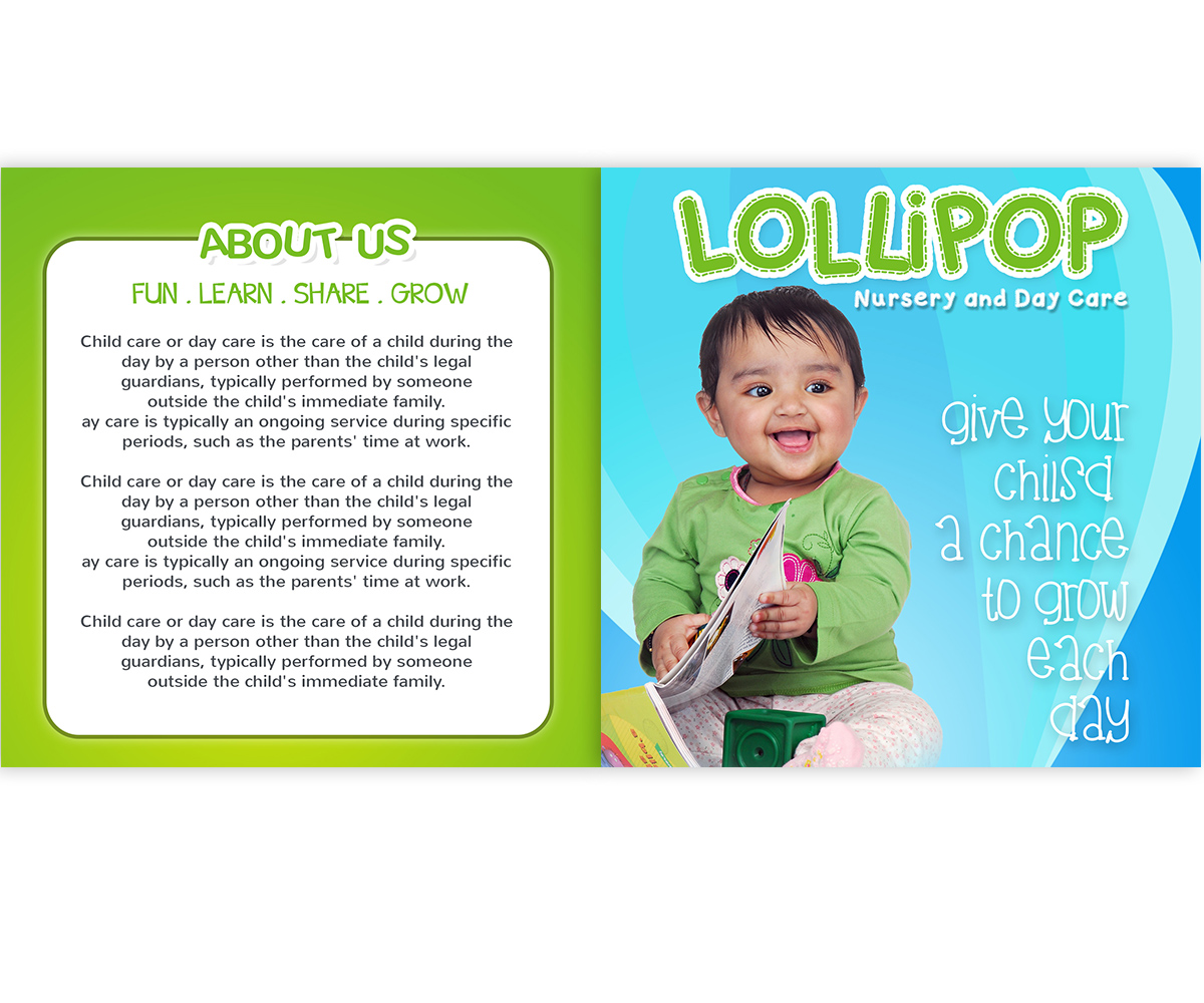 Brochure Design by perlstyles for Lollipop Nursery | Design #2204201