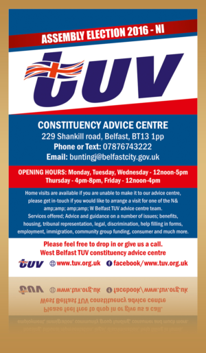 Flyer-Design von ALSADESIGN für North & west Belfast branch TUV  | Design: #10332292