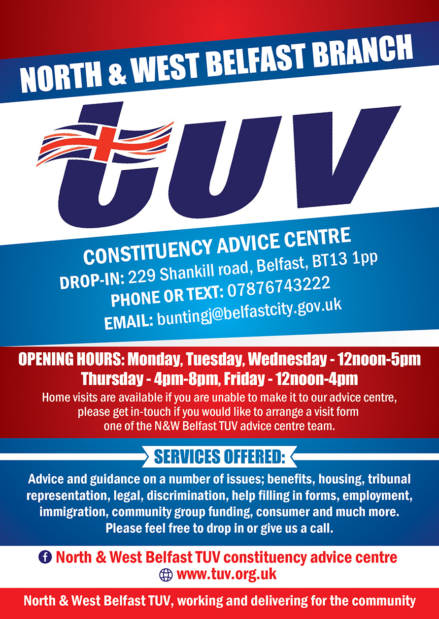 Flyer Design by ALSADESIGN for North & west Belfast branch TUV  | Design #10333023