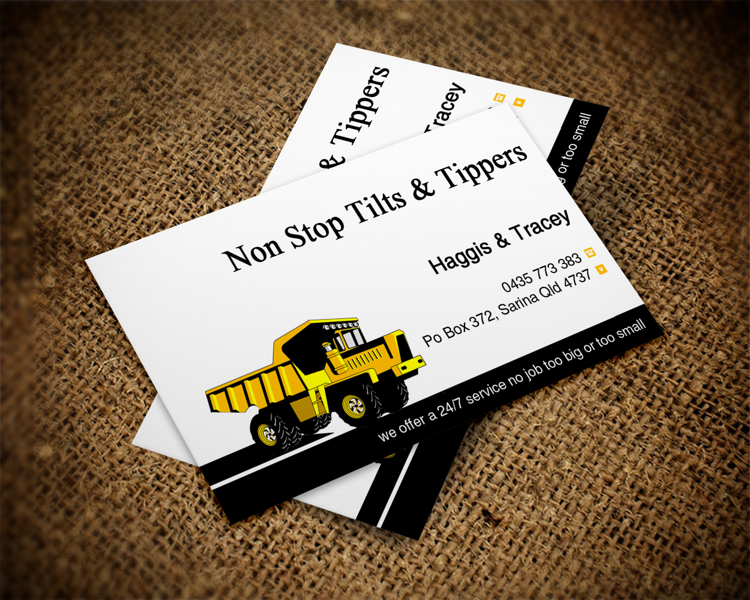 Diseño de Tarjeta de Presentación por Lanka Ama para Non Stop Tilts & Tippers | Diseño #10384982