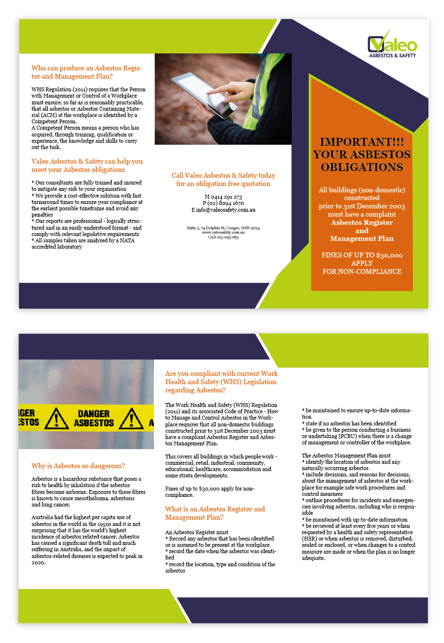 Brochure Design by sdesigns for Valeo Asbestos & Safety | Design #2231501