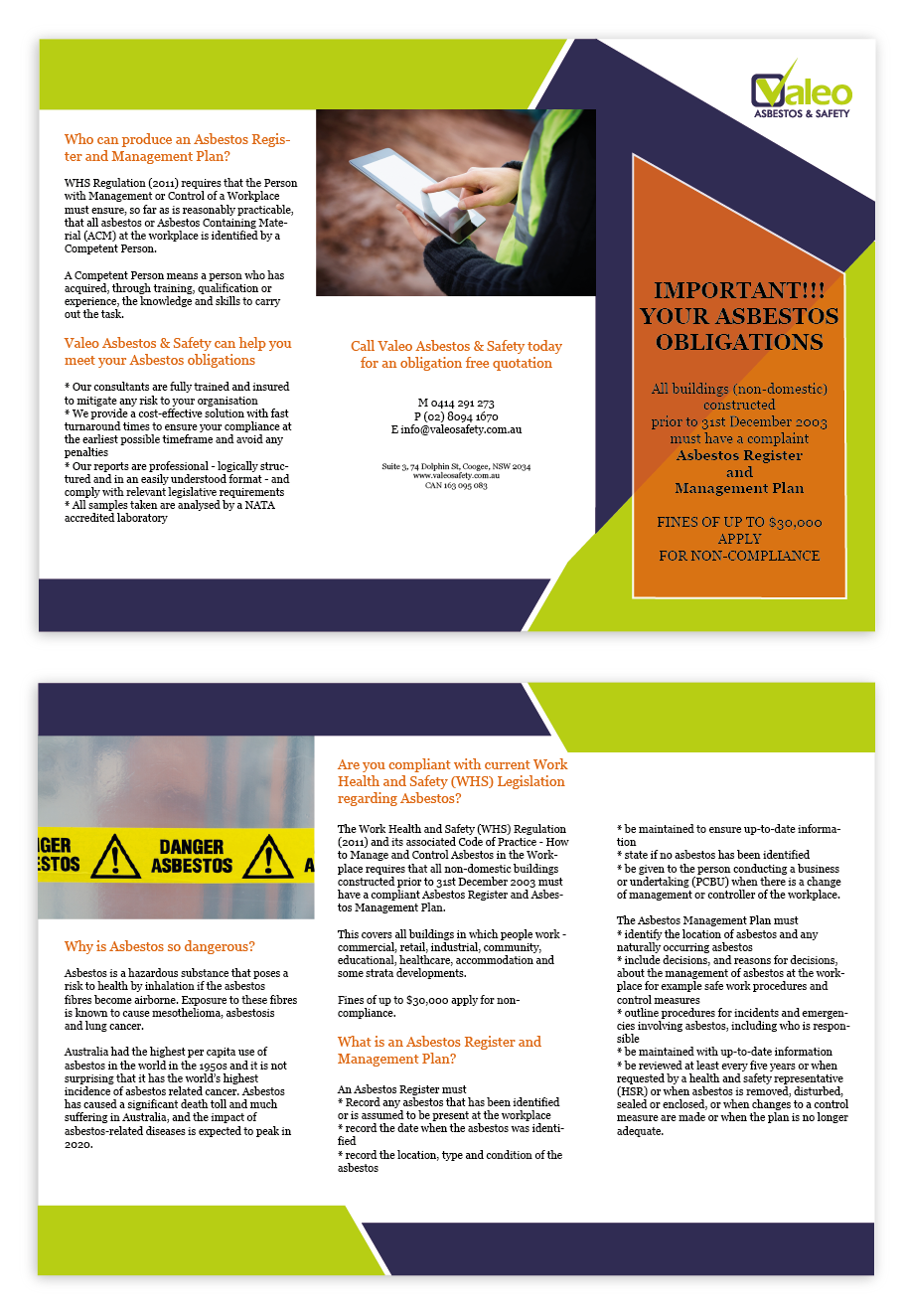 Design de Brochure par sdesigns pour Valeo Asbestos & Safety | Design #2231502
