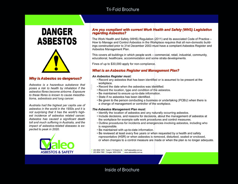 Brochure Design by jmsgraphicdesign for Valeo Asbestos & Safety | Design #2214666