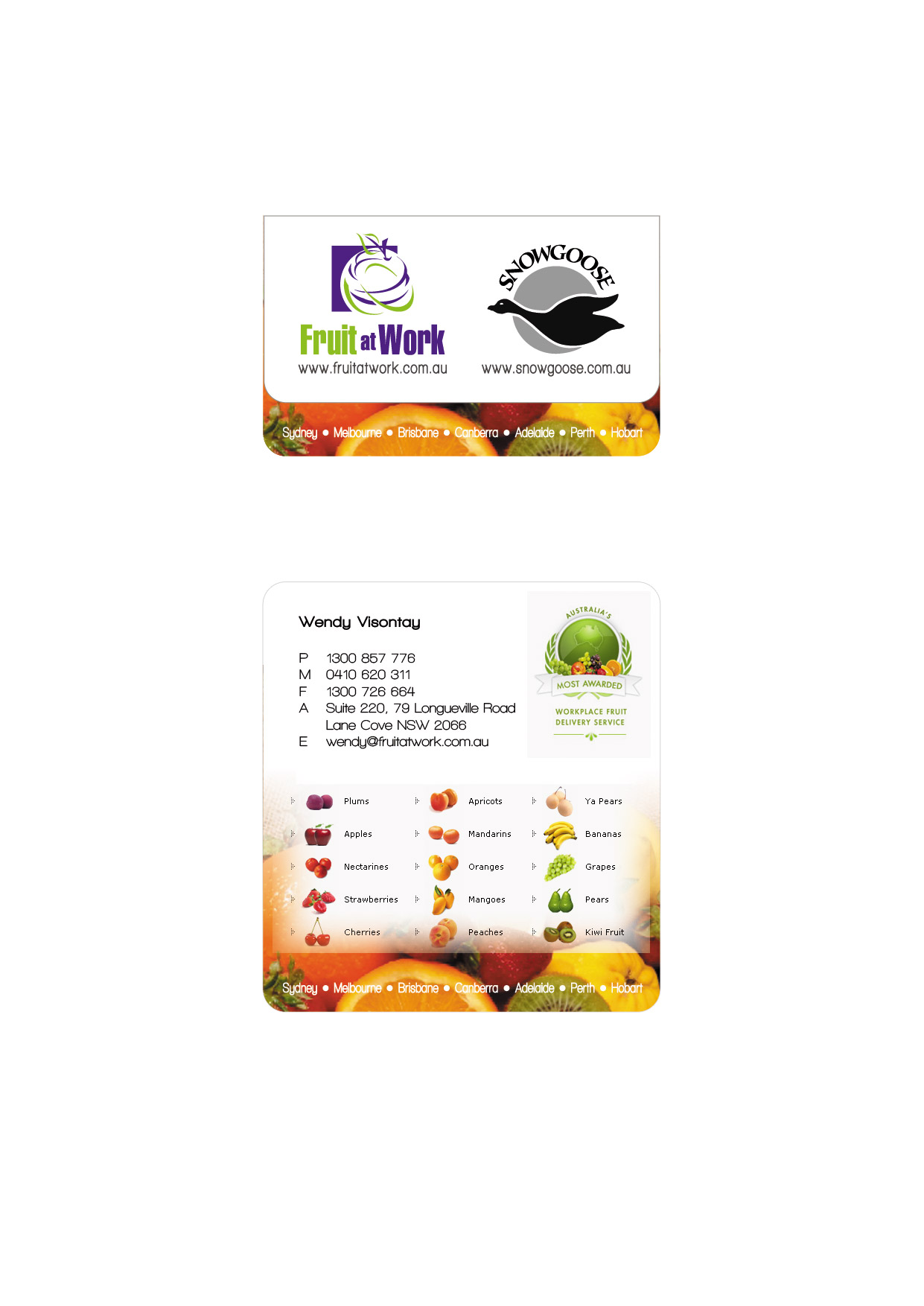 Diseño de Tarjeta de Presentación por Akayuki Designs para Fruit at Work Pty Ltd | Diseño #20631
