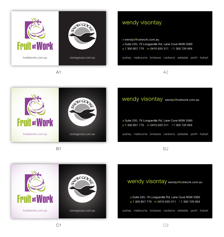 Business Card Design by FireSide Design for Fruit at Work Pty Ltd | Design #20340