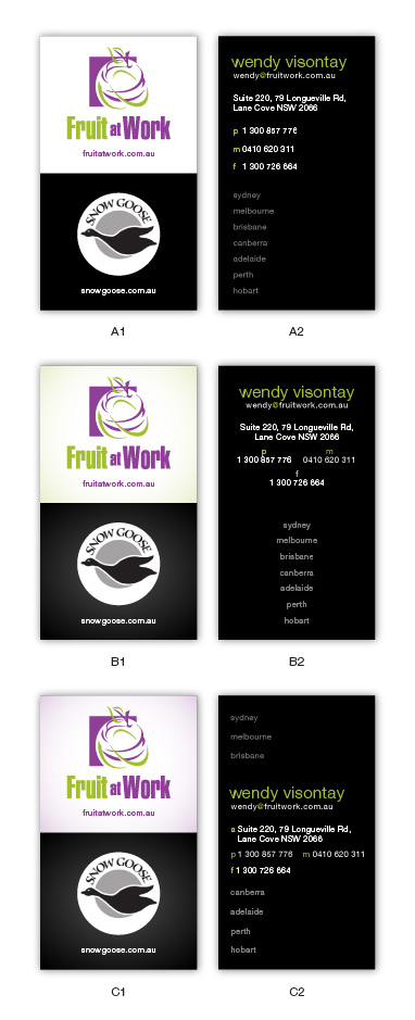 Business Card Design by FireSide Design for Fruit at Work Pty Ltd | Design #20341