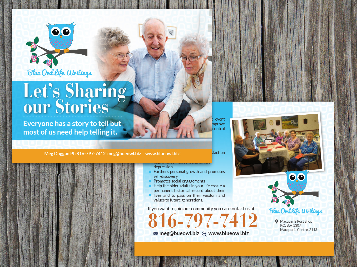 Postcard Design by Priyo Subarkah for Blue Owl Life Writing | Design #10431046