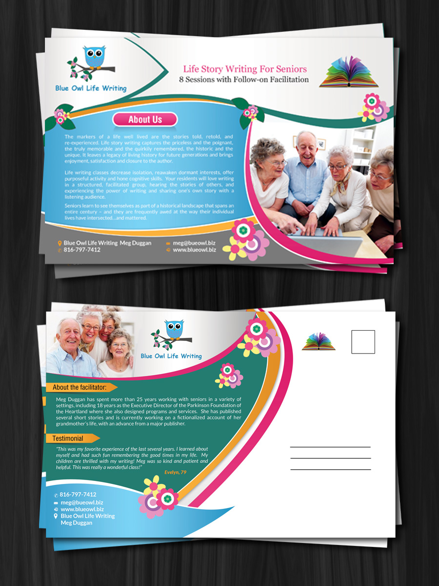 Postcard Design by debdesign for Blue Owl Life Writing | Design #10431180