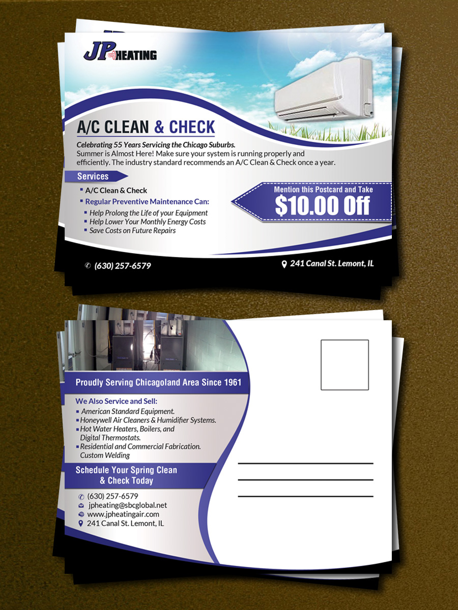 Postcard Design by debdesign for JP Heating Inc. | Design #10432301