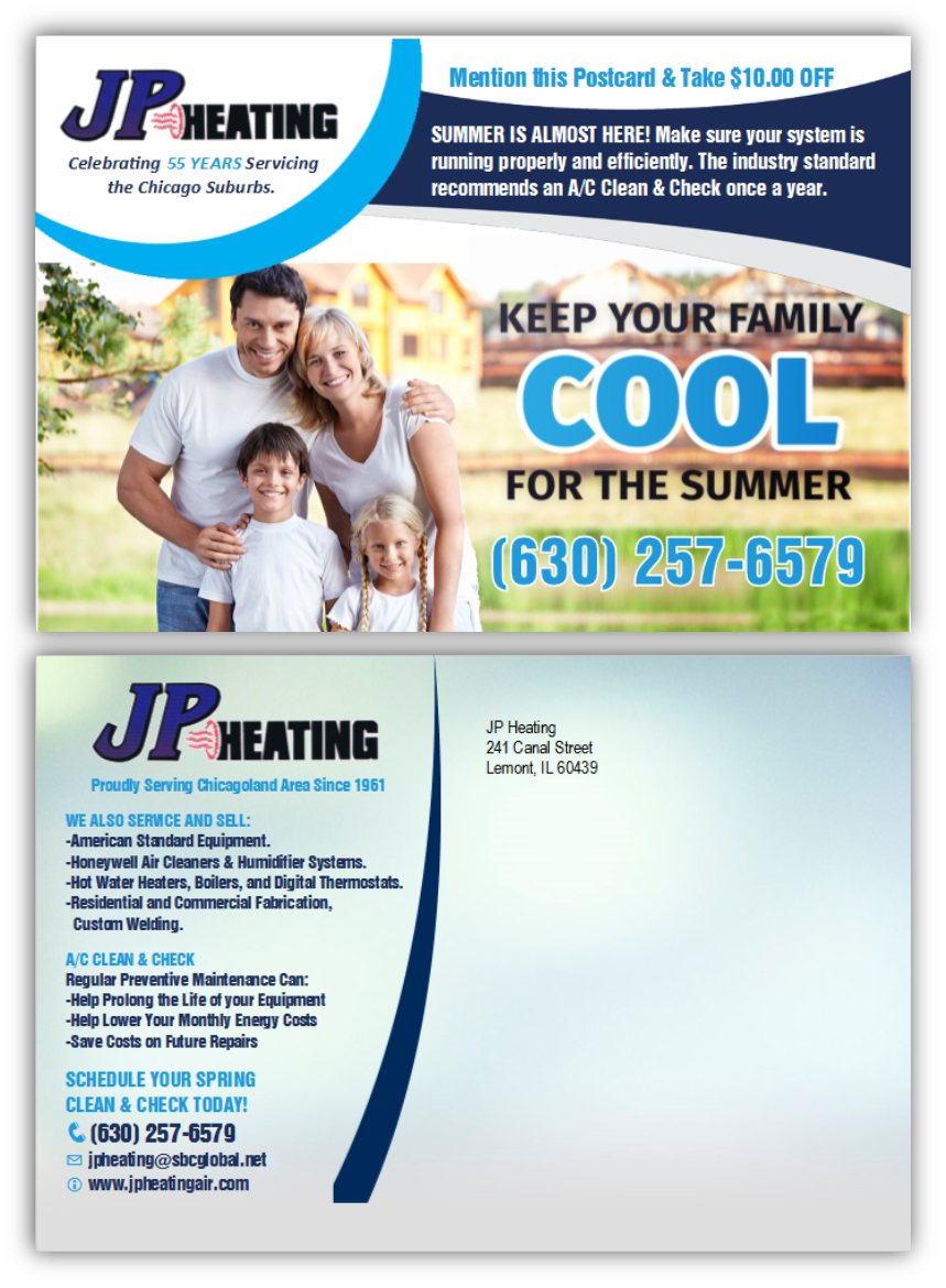 Postcard Design by citygirl17 for JP Heating Inc. | Design #10506626