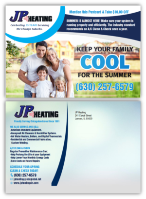 Postcard Design by citygirl17 for JP Heating Inc. | Design #10506626
