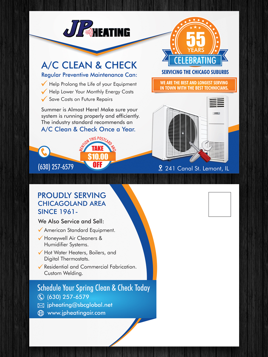 Postcard Design by ecorokerz for JP Heating Inc. | Design #10505046