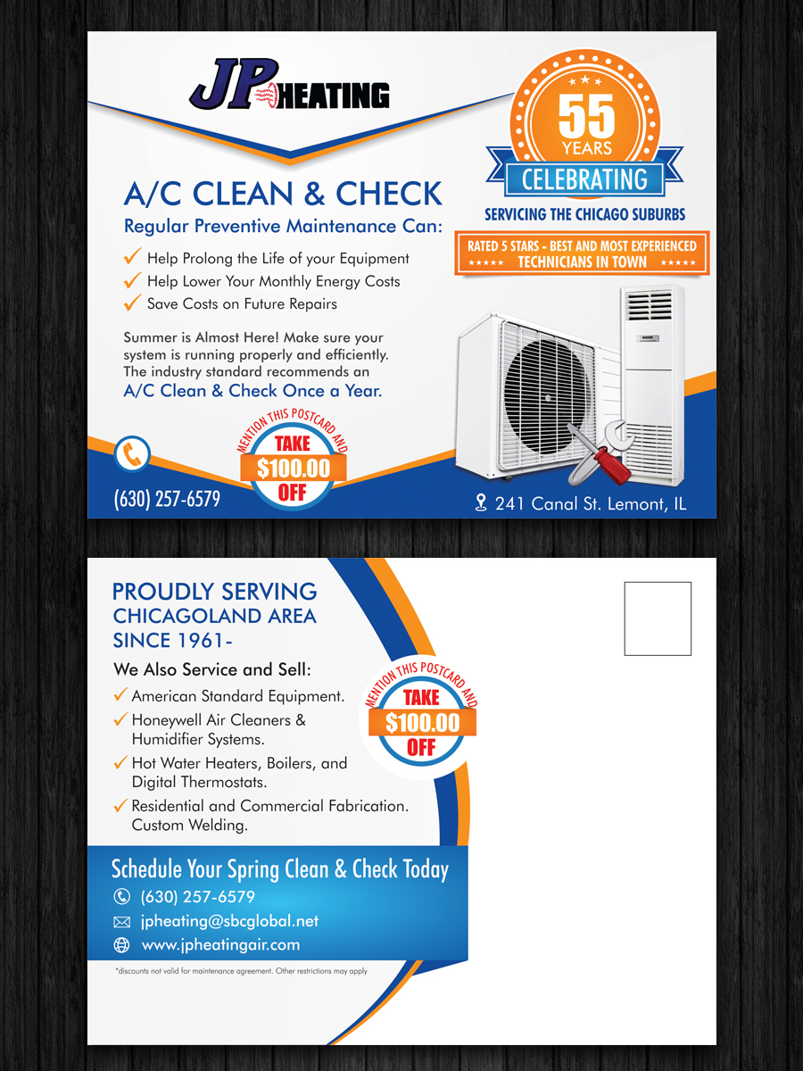 Postcard Design by ecorokerz for JP Heating Inc. | Design #10577363