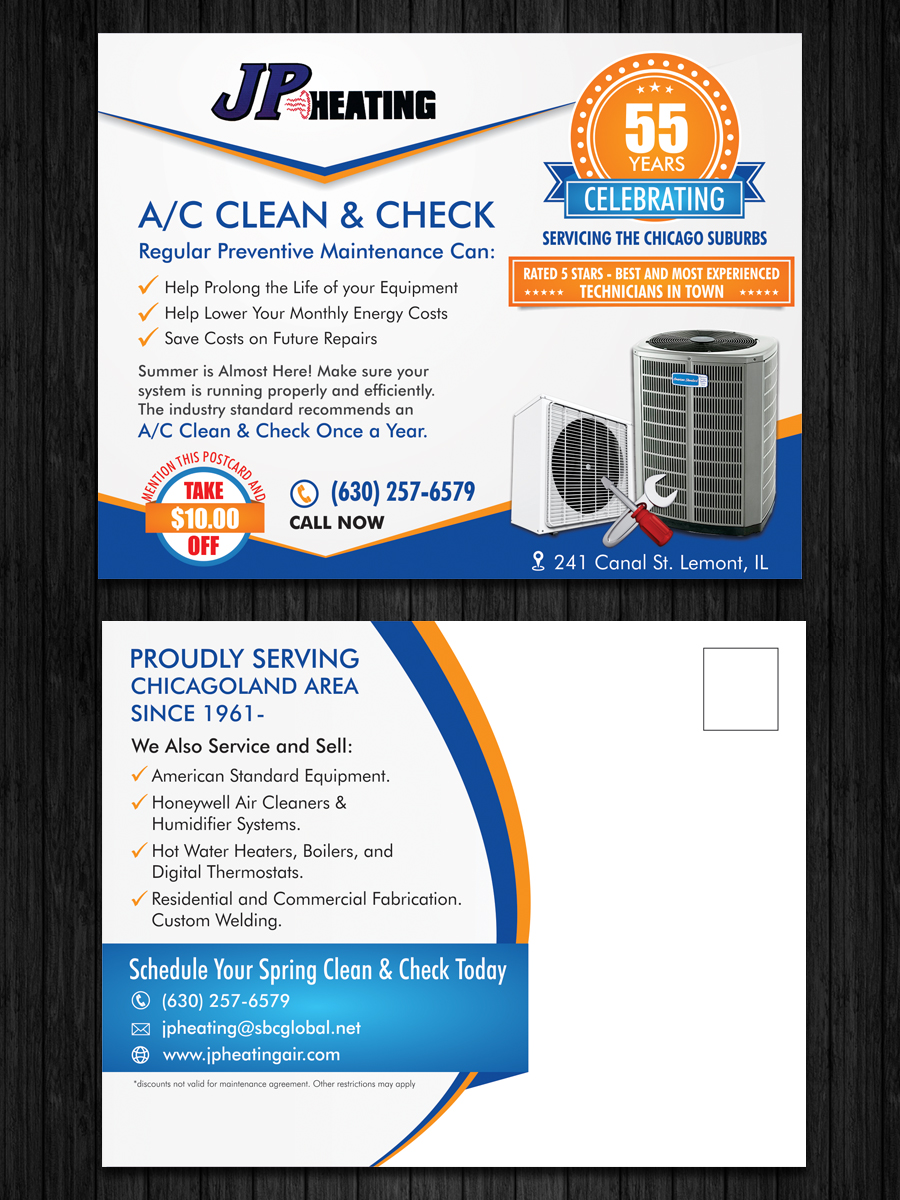 Postcard Design by ecorokerz for JP Heating Inc. | Design #10598215