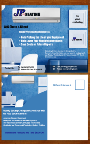 Postcard Design by Essam worlds Pen  for JP Heating Inc. | Design: #10541272