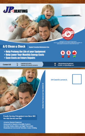 Postcard Design by Essam worlds Pen  for JP Heating Inc. | Design: #10560371