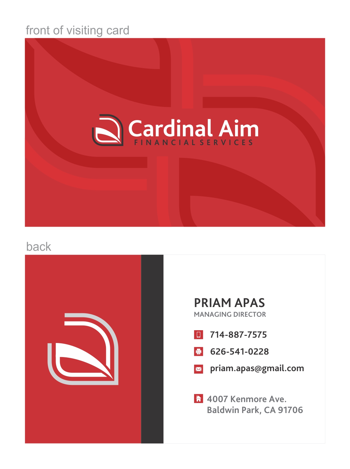 Business Card Design by Design-Er. for Cardinal Aim Financial Services | Design #10523701