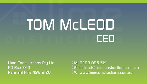 Diseño de Tarjeta de Presentación por FCJ_GRAPHICS para Lime Constructions Pty Ltd | Diseño #2203461